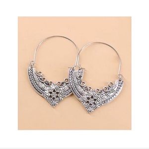 Boho Chic Tribal Ethnic Etched Drop Hoop Earrings